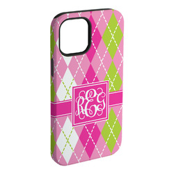 Pink & Green Argyle iPhone Case - Rubber Lined - iPhone 15 Plus (Personalized)