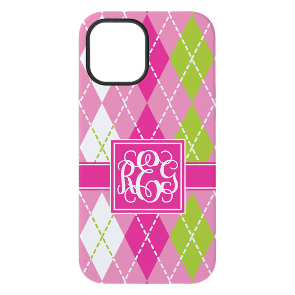 Pink & Green Argyle iPhone 15 Plus Tough Case - Back