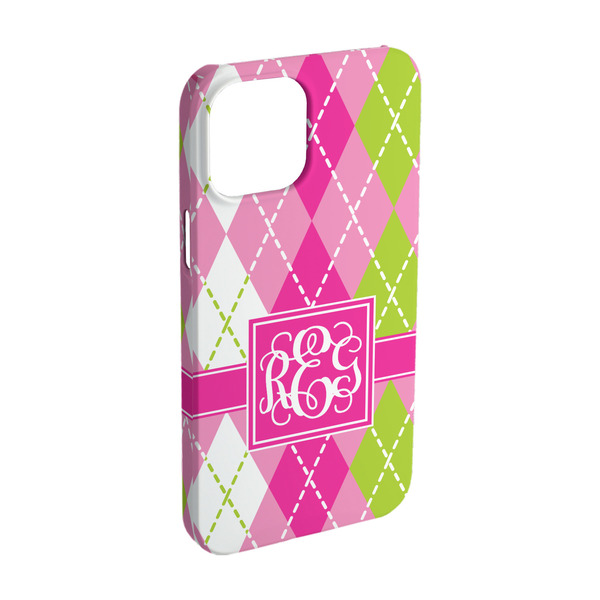 Custom Pink & Green Argyle iPhone Case - Plastic - iPhone 15 Pro (Personalized)