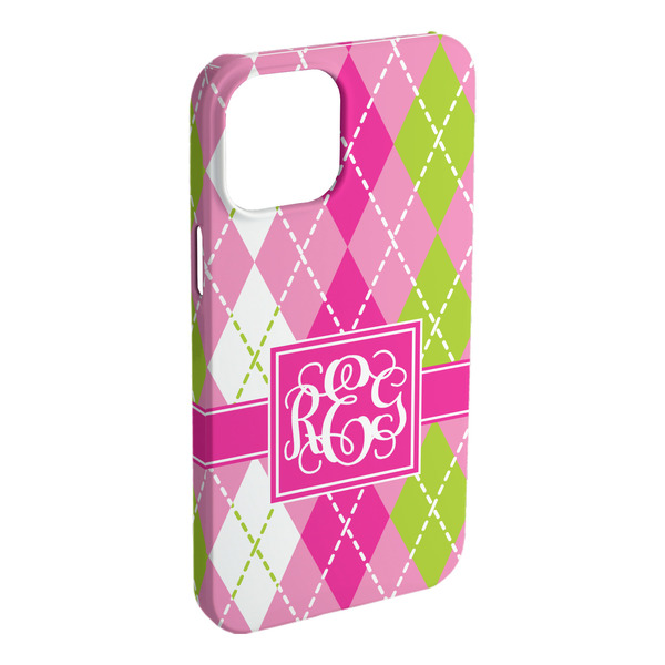 Custom Pink & Green Argyle iPhone Case - Plastic - iPhone 15 Pro Max (Personalized)
