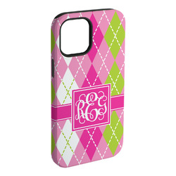 Pink & Green Argyle iPhone Case - Rubber Lined - iPhone 15 Pro Max (Personalized)