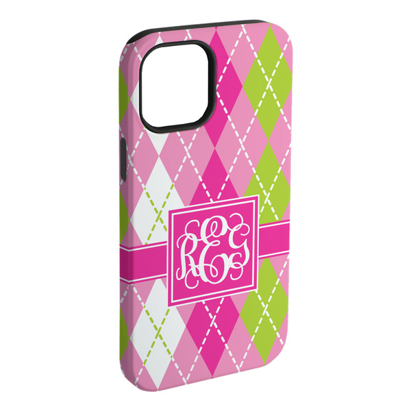 Custom Pink & Green Argyle iPhone Case - Rubber Lined - iPhone 15 Pro Max (Personalized)