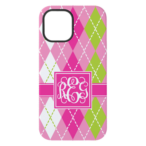 Pink & Green Argyle iPhone 15 Pro Max Tough Case - Back