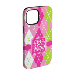 Pink & Green Argyle iPhone Case - Rubber Lined - iPhone 15 Pro (Personalized)
