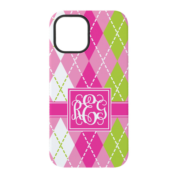 Pink & Green Argyle iPhone 15 Pro Tough Case - Back