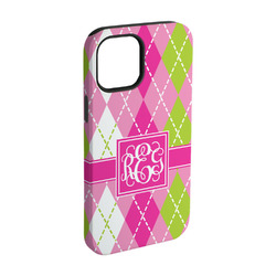Pink & Green Argyle iPhone Case - Rubber Lined - iPhone 15 (Personalized)