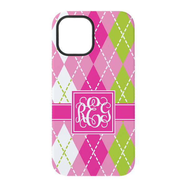 Pink & Green Argyle iPhone 15 Tough Case - Back