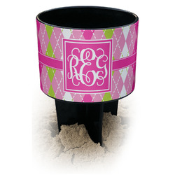 Pink & Green Argyle Black Beach Spiker Drink Holder (Personalized)