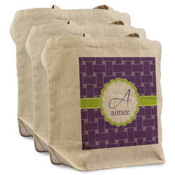 Waffle Weave Reusable Cotton Grocery Bags - Set of 3 (Personalized)