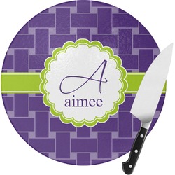 Waffle Weave Round Glass Cutting Board - Small (Personalized)