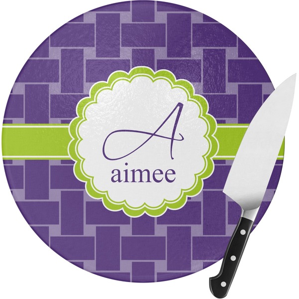Custom Waffle Weave Round Glass Cutting Board - Small (Personalized)