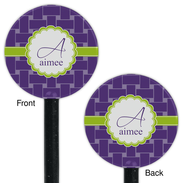 Waffle Weave Black Plastic 5.5" Stir Stick - Double Sided - Round - Front & Back