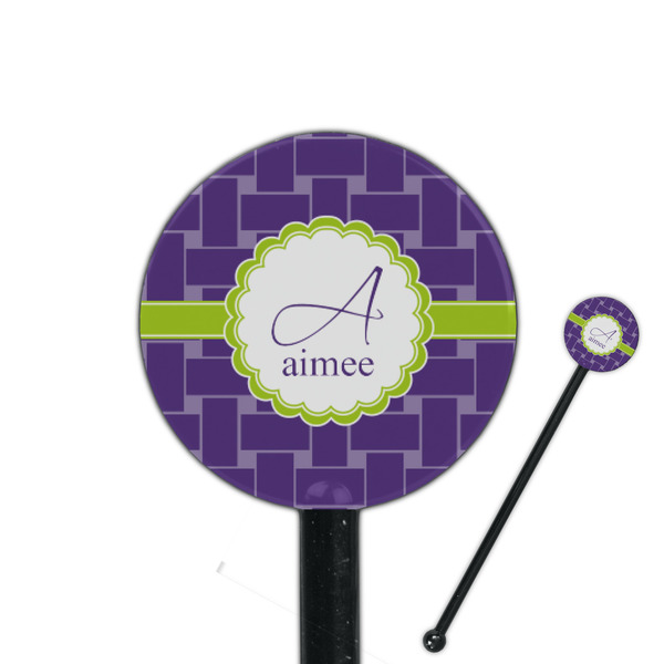 Custom Waffle Weave 5.5" Round Plastic Stir Sticks - Black - Single Sided (Personalized)