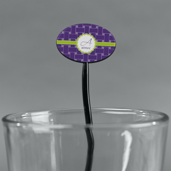 Waffle Weave Black Plastic 7" Stir Stick - Oval - Main