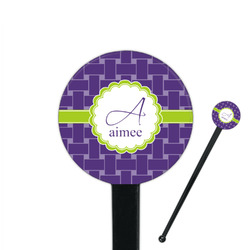 Waffle Weave 7" Round Plastic Stir Sticks - Black - Single Sided (Personalized)