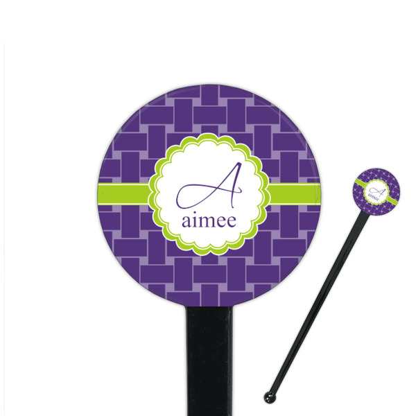 Custom Waffle Weave 7" Round Plastic Stir Sticks - Black - Single Sided (Personalized)
