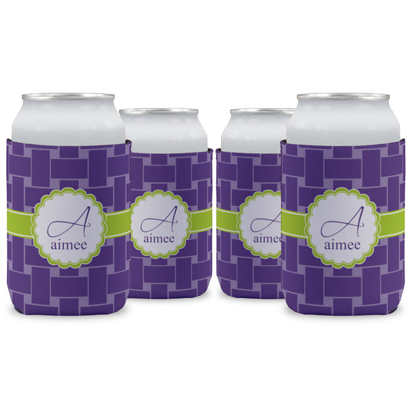Custom Waffle Weave Can Cooler (12 oz) - Set of 4 w/ Name and Initial