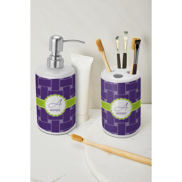 Waffle Weave Ceramic Bathroom Accessories - LIFESTYLE (toothbrush holder & soap dispenser)