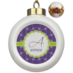 Waffle Weave Ceramic Ball Ornaments - Poinsettia Garland (Personalized)