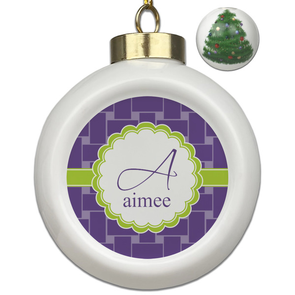 Custom Waffle Weave Ceramic Ball Ornament - Christmas Tree (Personalized)