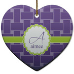 Waffle Weave Heart Ceramic Ornament w/ Name and Initial