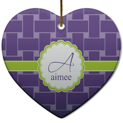 Waffle Weave Heart Ceramic Ornament w/ Name and Initial
