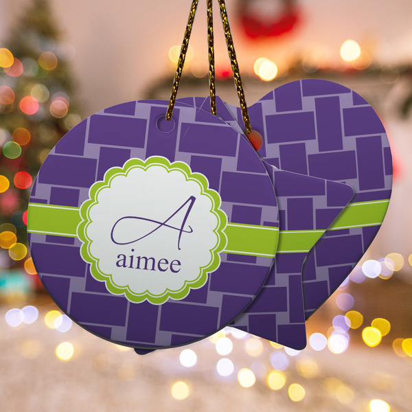 Custom Waffle Weave Ceramic Ornament w/ Name and Initial