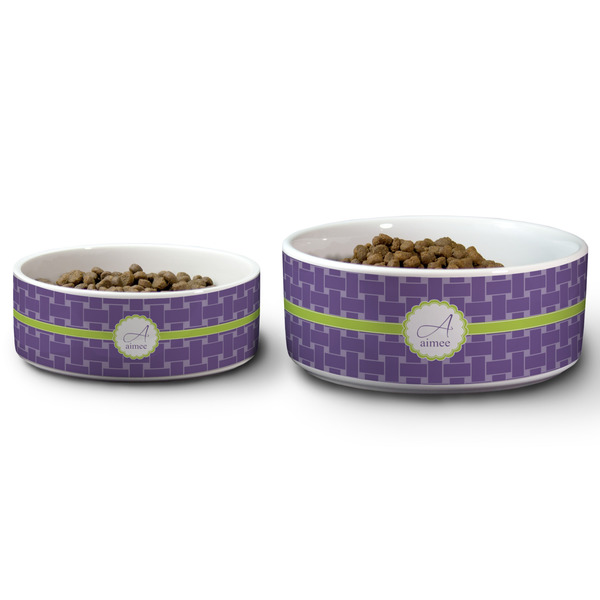 Waffle Weave Ceramic Dog Bowls - Size Comparison