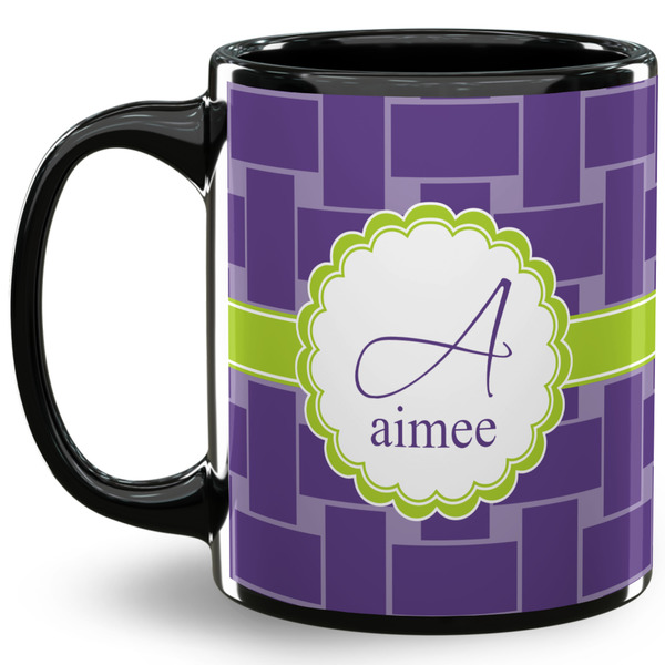 Custom Waffle Weave 11 Oz Coffee Mug - Black (Personalized)