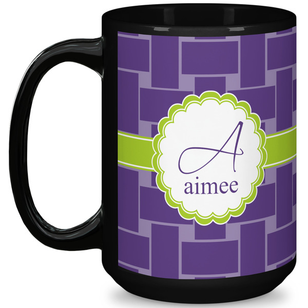 Custom Waffle Weave 15 Oz Coffee Mug - Black (Personalized)