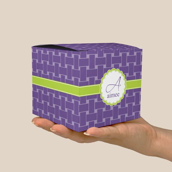 Waffle Weave Cube Favor Gift Box - On Hand - Scale View