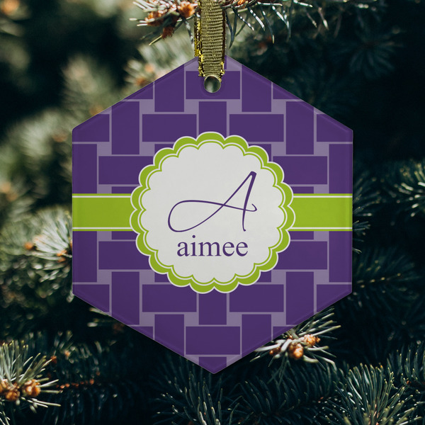 Waffle Weave Frosted Glass Ornament - Hexagon (Lifestyle)