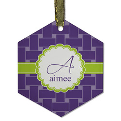 Waffle Weave Flat Glass Ornament - Hexagon w/ Name and Initial