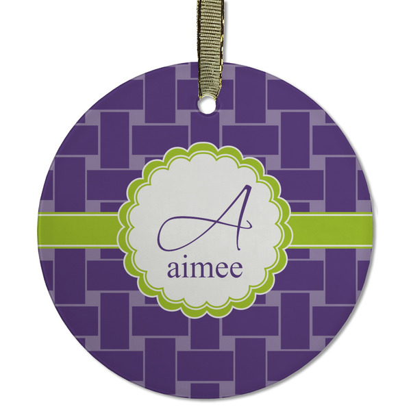 Custom Waffle Weave Flat Glass Ornament - Round w/ Name and Initial