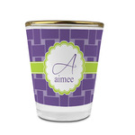 Waffle Weave Glass Shot Glass - 1.5 oz - with Gold Rim - Set of 4 (Personalized)