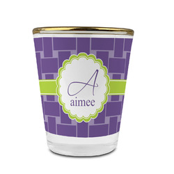 Waffle Weave Glass Shot Glass - 1.5 oz - with Gold Rim - Set of 4 (Personalized)