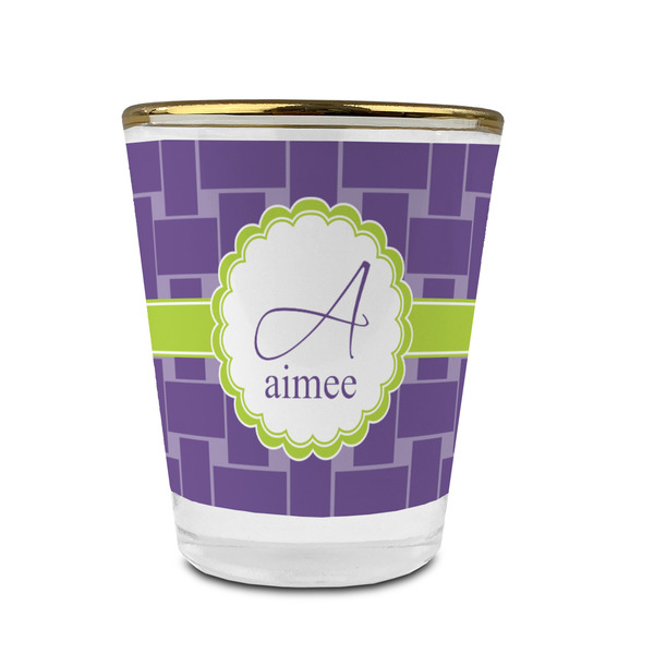 Waffle Weave Glass Shot Glass - With gold rim - FRONT