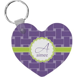 Waffle Weave Heart Plastic Keychain w/ Name and Initial