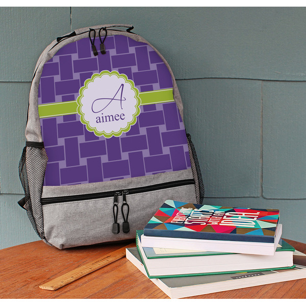 Waffle Weave Large Backpack - Gray - On Desk