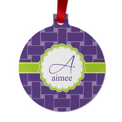 Waffle Weave Metal Ball Ornament - Double Sided w/ Name and Initial