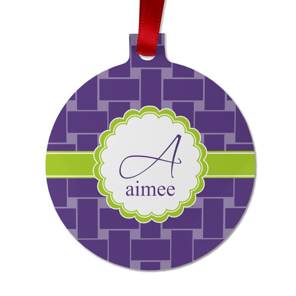 Custom Waffle Weave Metal Ball Ornament - Double Sided w/ Name and Initial