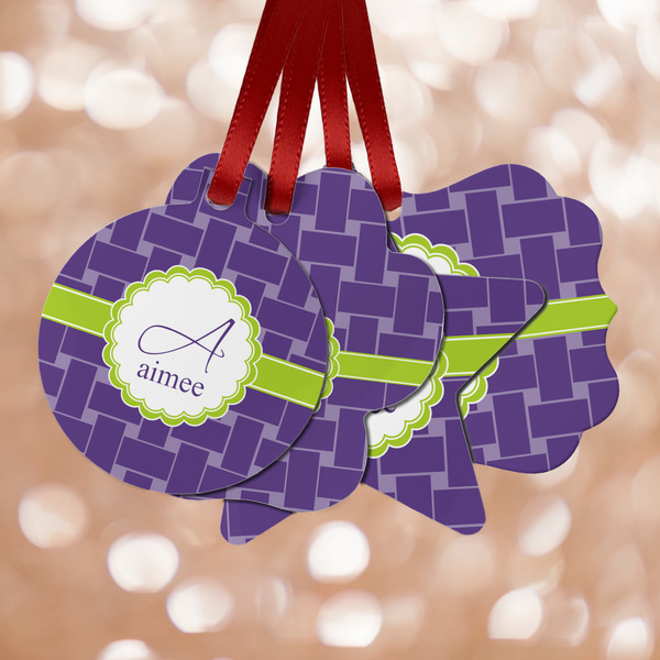 Custom Waffle Weave Metal Ornaments - Double Sided w/ Name and Initial