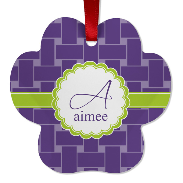 Custom Waffle Weave Metal Paw Ornament - Double Sided w/ Name and Initial
