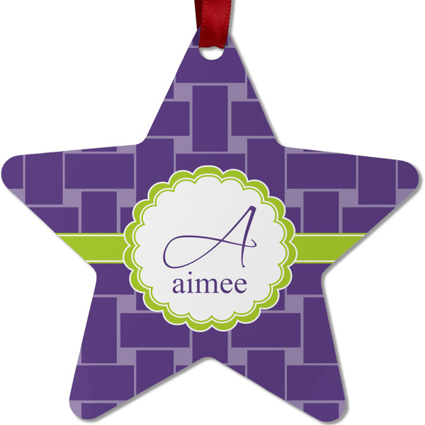 Custom Waffle Weave Metal Star Ornament - Double Sided w/ Name and Initial