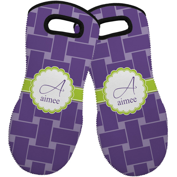 Custom Waffle Weave Neoprene Oven Mitts - Set of 2 w/ Name and Initial