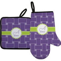 Waffle Weave Oven Mitt & Pot Holder Set w/ Name and Initial
