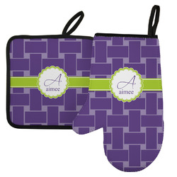 Waffle Weave Left Oven Mitt & Pot Holder Set w/ Name and Initial