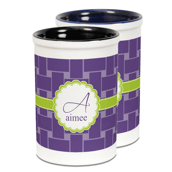 Custom Waffle Weave Ceramic Pencil Holder - Large