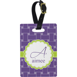 Waffle Weave Plastic Luggage Tag - Rectangular w/ Name and Initial
