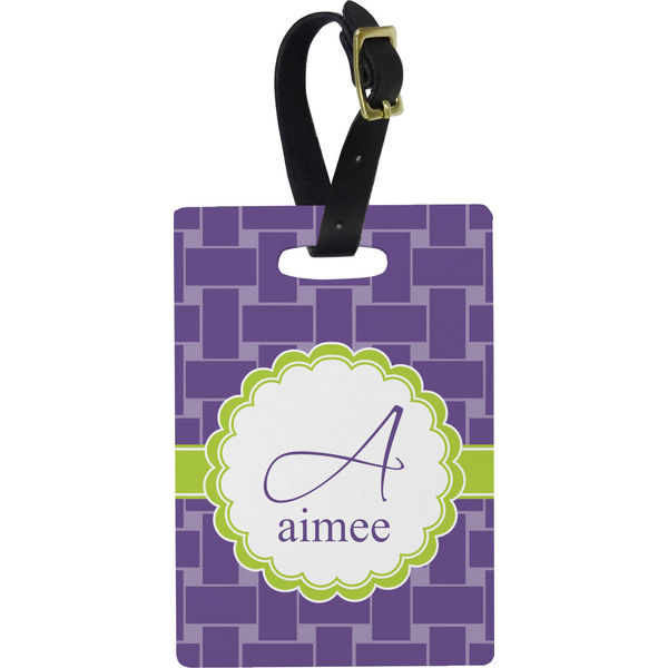 Custom Waffle Weave Plastic Luggage Tag - Rectangular w/ Name and Initial